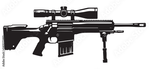 Modern sniper rifle silhouette vector for hunting targeting games