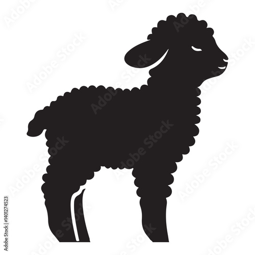 Silhouette Cute Lamb Black and White Vector Illustration Animal Design