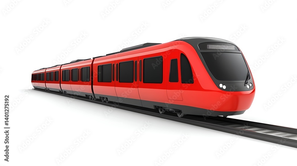 Naklejka premium Red Train on Tracks against White Background