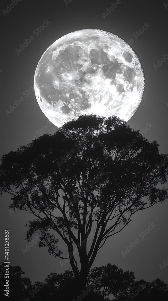 Full Moon Silhouetted Tree