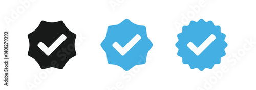 Verified badge profile set. Social media account verification icons .Checkmark sign. Verified symbol. Approval done element collection. illustration eps 10. 