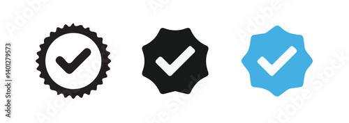 Verified badge profile set. Social media account verification icons .Checkmark sign. Verified symbol. Approval done element collection. illustration eps 10. 