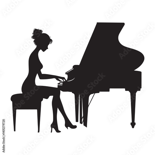 Pianist silhouette playing music illustration ideal for artists