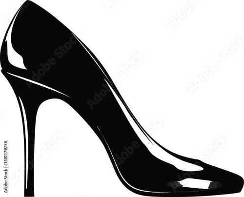 Black High-Heeled Shoe Illustration Sleek and Minimalist Design for Fashion and Modern Style Branding