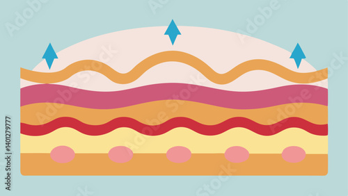 Layer Effect A crosssection view of skin layers demonstrating how exosomes trate the upper layer and work their way down to improve texture with arrows indicating movement.