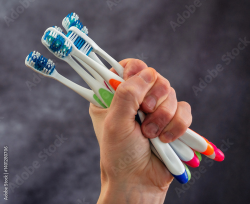 Obraz na płótnie Zahnbürste in einer Hand w salonie