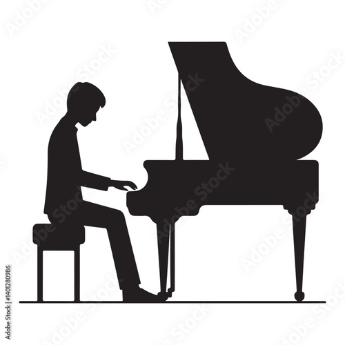 Creative Silhouette of a Man Playing Piano Illustration Art