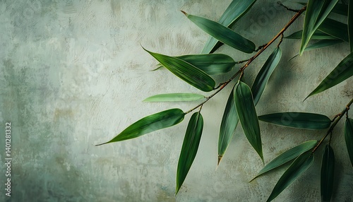Vibrant Bamboo Leaves on a Light Textured Background, Perfect for Natural-Themed Decor