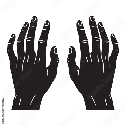Open hands offering asking gesture silhouette flat vector illustration