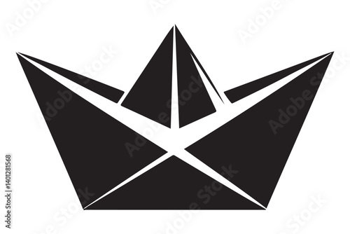 Paper Boat Origami Nautical Vessel Black Silhouette Vector Image