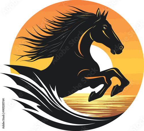 Galloping Horse Illustration Dynamic Black and Gradient Design for Wildlife and Motion-Themed Artistic Branding