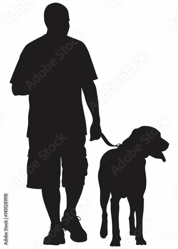 black and white color a man with a dog vector silhouette illustration