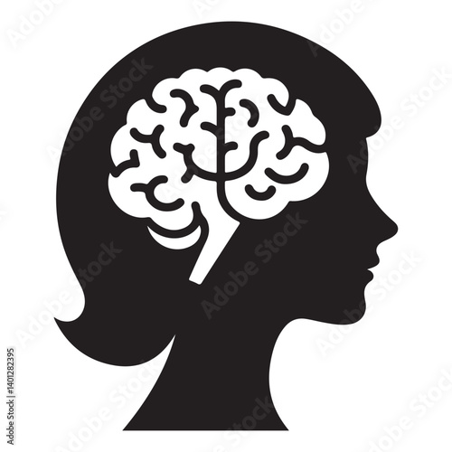 Mental Health Awareness Silhouette of Woman with Brain Illustration Design