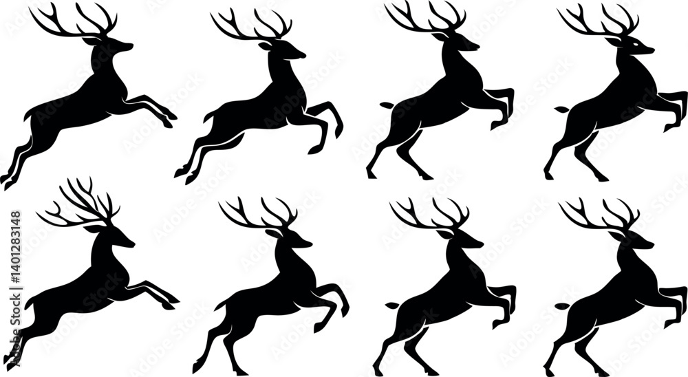Fototapeta premium Silhouette Set of Reindeer in Various Poses – Vector 
