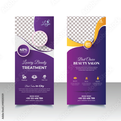 Beauty salon editable roll up banner template, Beauty salon and spa vertical signage stand banner design, Beauty salon and vertical banner