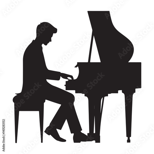 Silhouette Man Playing Grand Piano Classical Music Instrument Performance Art
