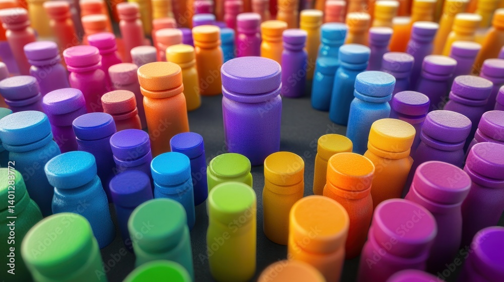Vibrant Rainbow of Colorful Medicine Bottles Vibrant Rainbow of Colorful Medicine Bottles