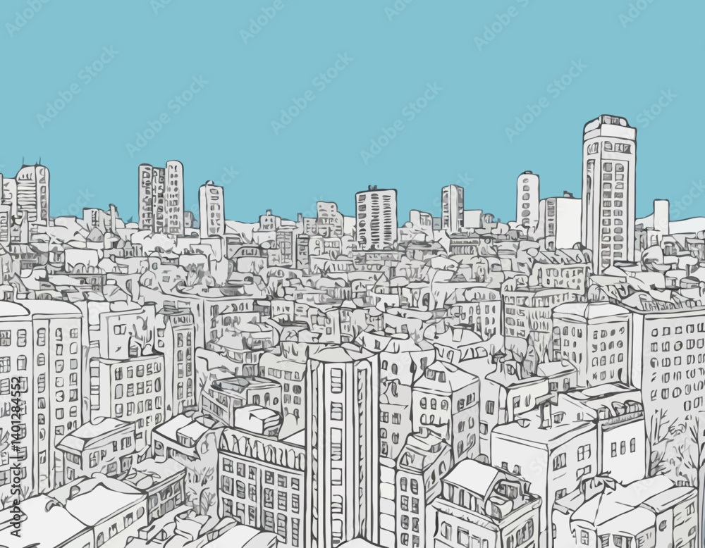 Métro au-dessus du fond de paysage urbain de vue de gratte-ciel de ville