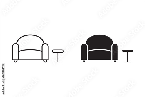 lounge sofa icon airpot sofa and small table outline black vector design on white backgroud