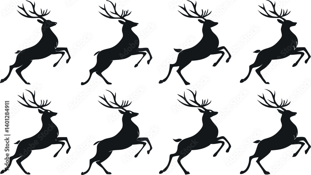 Silhouette Set of Reindeer in Various Poses – Vector Silhouette Set of Reindeer in Various Poses – Vector