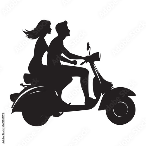Romantic Scooter Ride Silhouette Illustration Perfect For Couple Designs