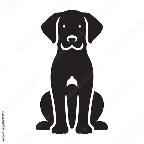 Adorable silhouette of a labrador dog sitting straight and facing forward