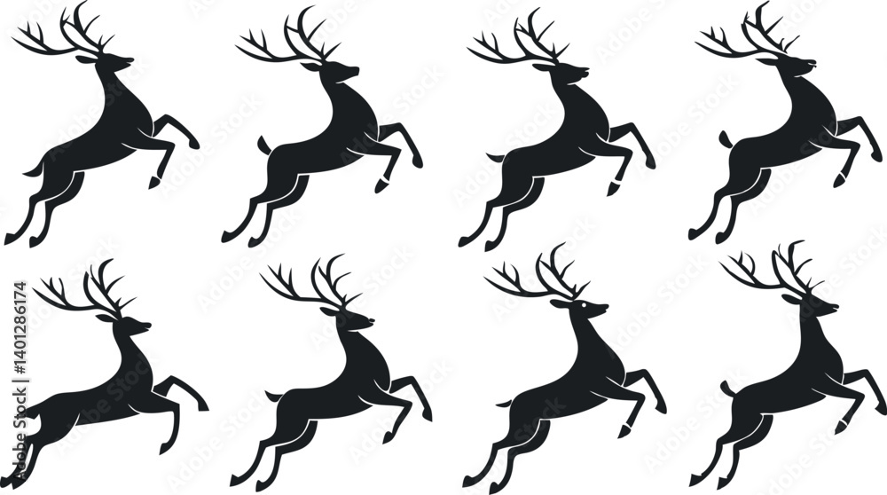 Silhouette Set of Reindeer in Various Poses – Vector Silhouette Set of Reindeer in Various Poses – Vector