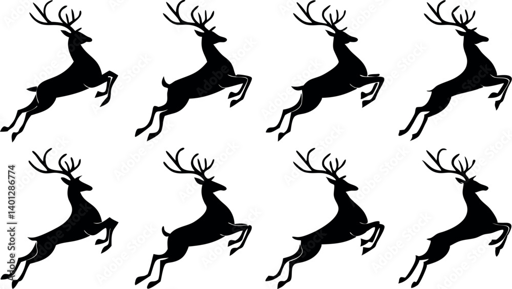 Fototapeta premium Silhouette Set of Reindeer in Various Poses – Vector 