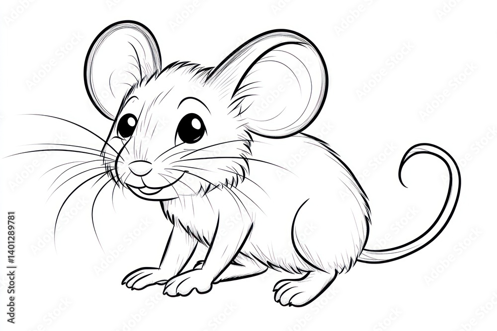 A cute mouse illustration for a children's coloring book, offering simple lines for coloring fun.
