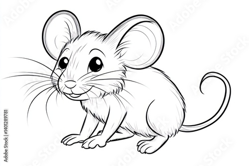 Obraz na płótnie A cute mouse illustration for a children's coloring book, offering simple lines for coloring fun. w salonie
