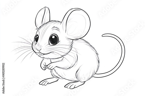 Obraz na płótnie A cute mouse illustration for a children's coloring book, offering simple lines for coloring fun. w salonie