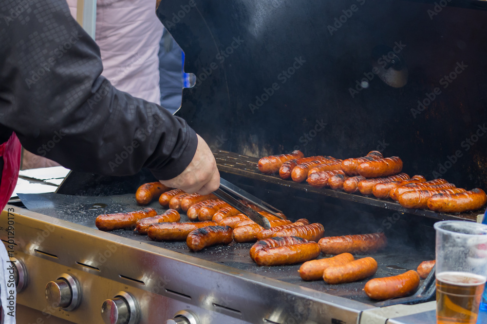 Grilled sausage for sale at the market