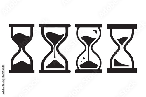 Hourglass Silhouette Icons Sand Timer Vector Clipart Set
