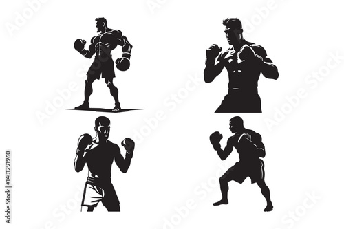 Boxer Silhouette Vector Fighting Man Pose Clipart Design