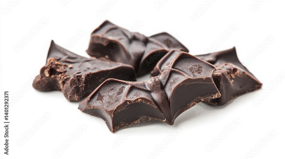 Isolated bat-shaped chocolate fudge bites on a clean white background. Isolated bat-shaped chocolate fudge bites on a clean white background.