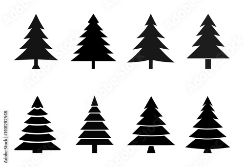 Pine trees Set silhouette illustration isolated on white background