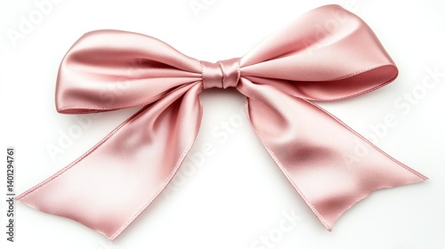 A delicate pink silk bow placed perfectly on a white background, ideal for gift wrapping or decoration.