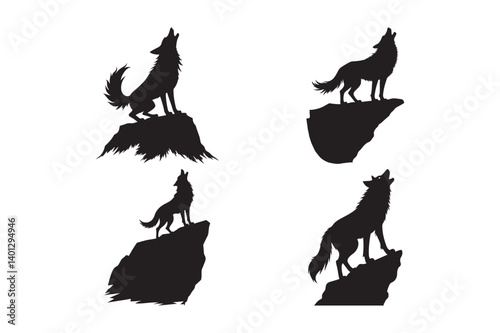 Howling Wolf Silhouette on Cliff Black Wolf Vector Art