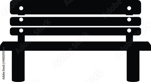 Black Silhouette of a Park Bench with Three Horizontal Slats on the Backrest and Two Vertical Support Legs