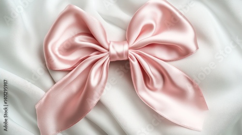 Obraz na płótnie A delicate pink silk bow placed perfectly on a white background, ideal for gift wrapping or decoration. w salonie