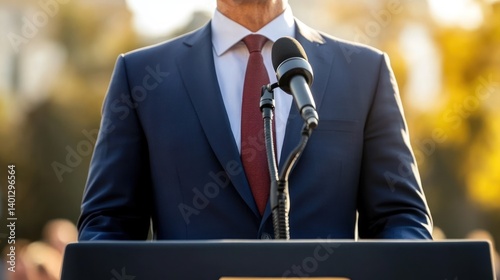 A Businessman at a Podium, Ready to Speak