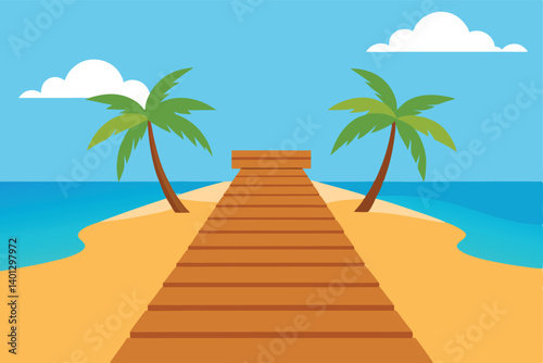 wooden boardwalk leading to tropical beach vector