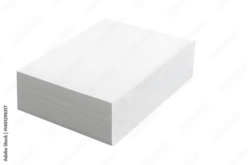 Stack of blank white paper sheets isolated on transparent background, ream of paper for office, printing or stationery use