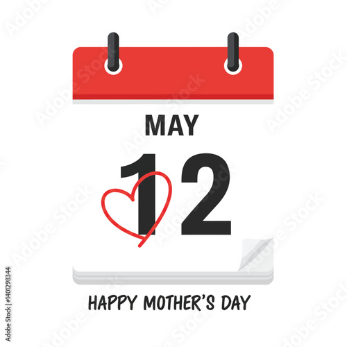 Calendar design featuring May 12 with heart symbol and festive style vector illustration