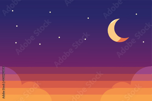 twilight transition from warm sky to starry night vector