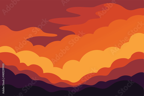 sunset clouds in dramatic layered tones vector illustration