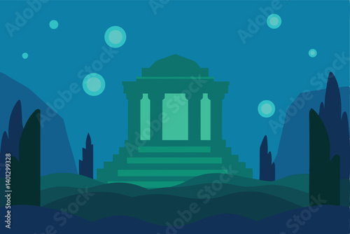 sunken ancient city glowing underwater vector illustration