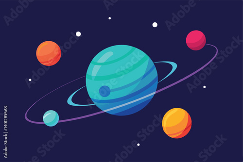 stylized solar system with glowing orbits vector illustration