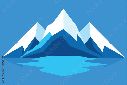 snowy mountain peaks with crystal lake vector illustration