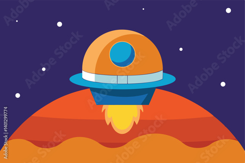 space capsule landing on unknown planet vector illustration